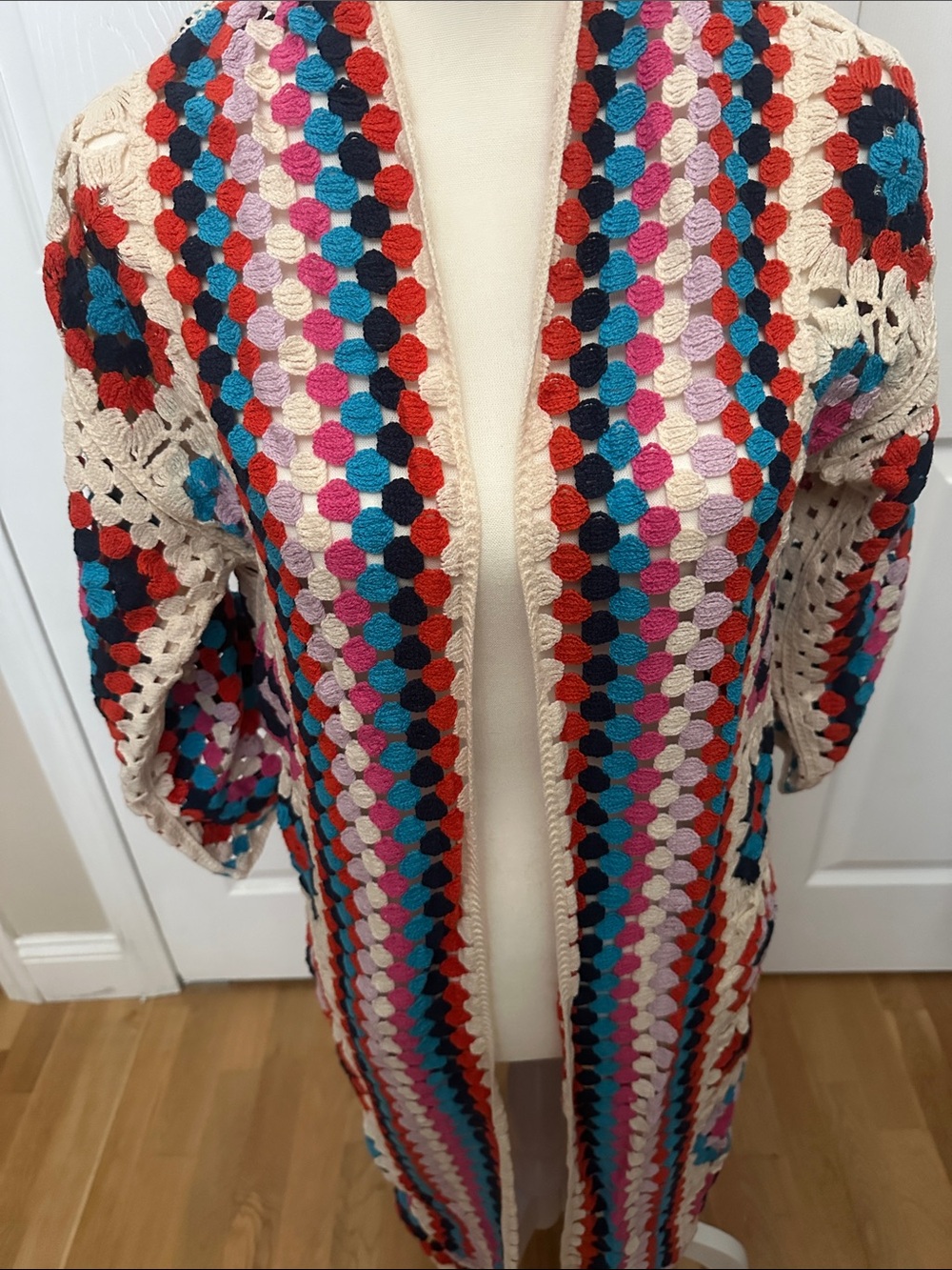 Multicolor Crochet Open-Front Women's Sweater Cardigan